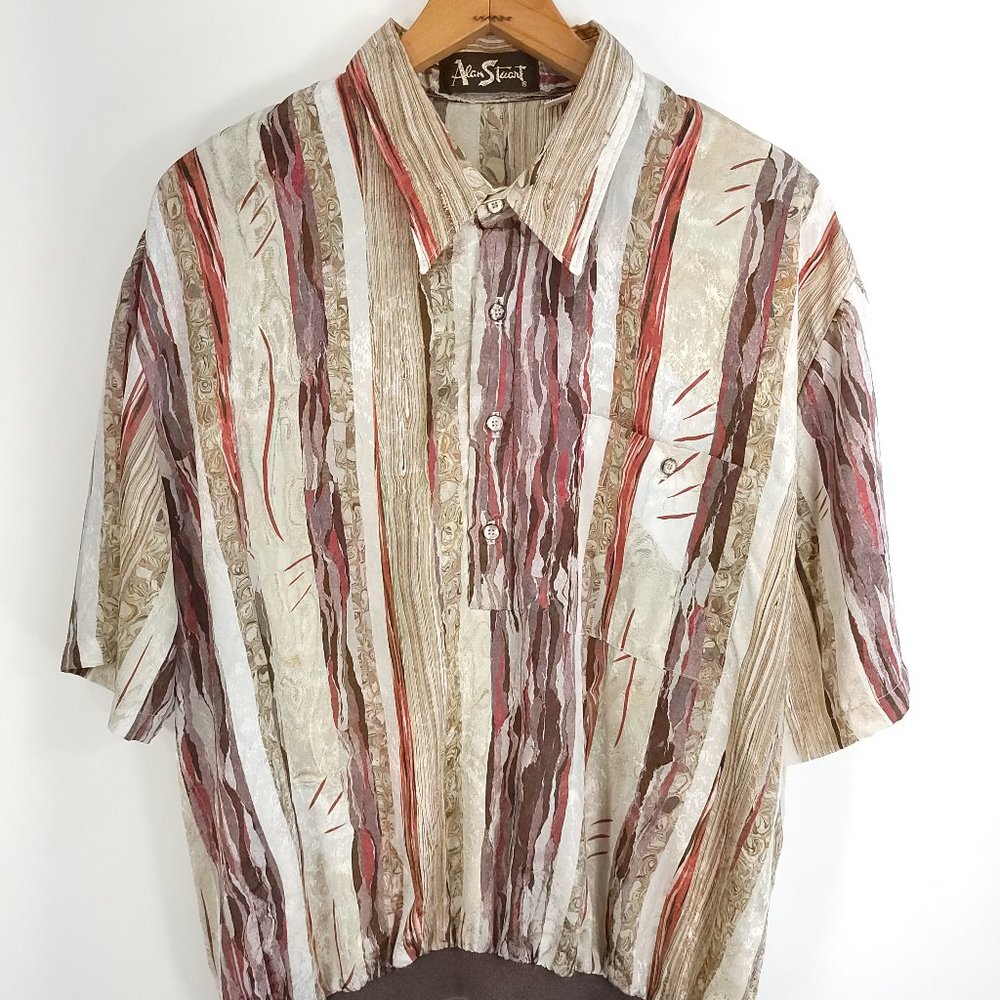 Vtg Alan Stuart Shirt Men's XL Multicolor Banded Waist Pullover USA Distressed